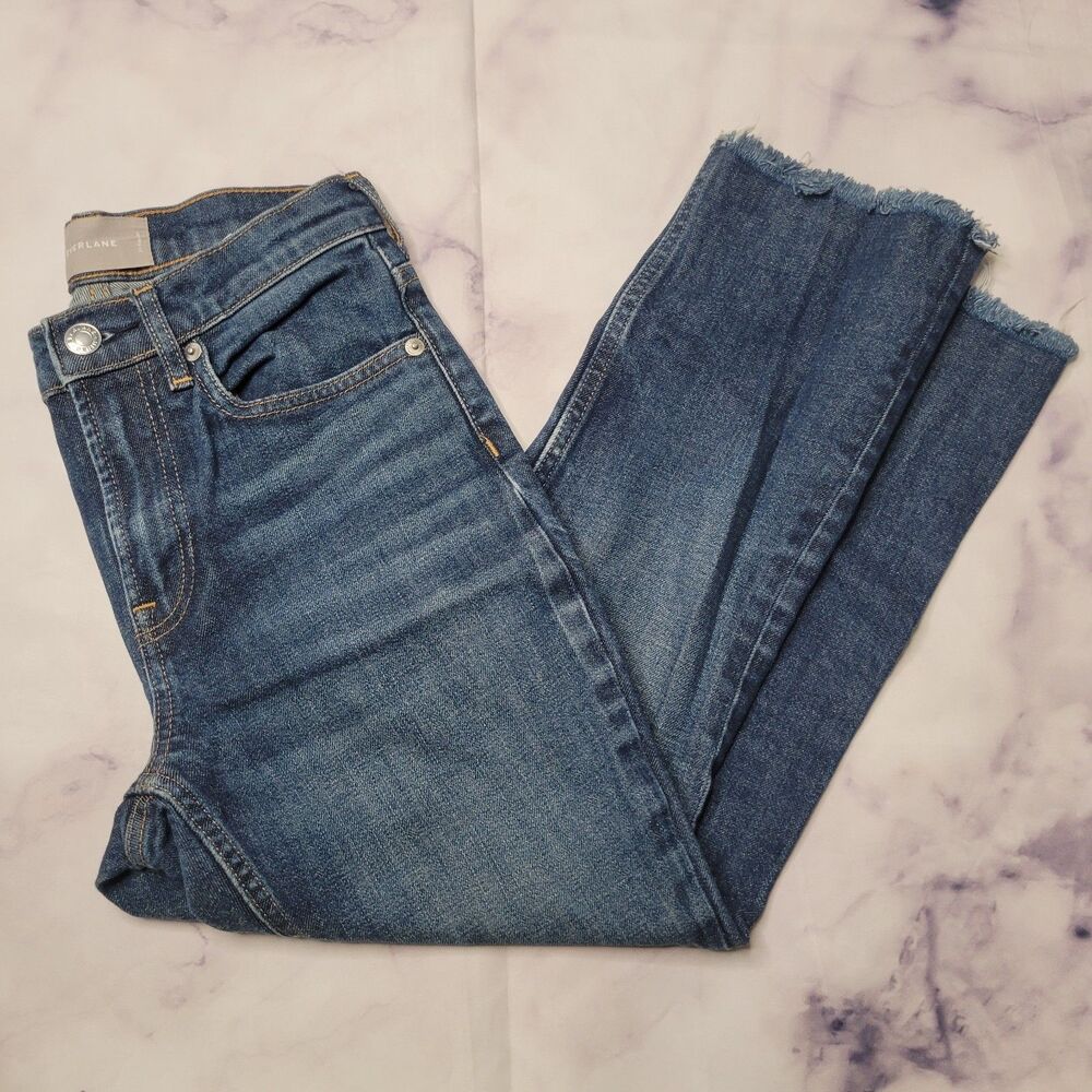 Everlane Fringe Hem High Waisted Dark Wash Jeans